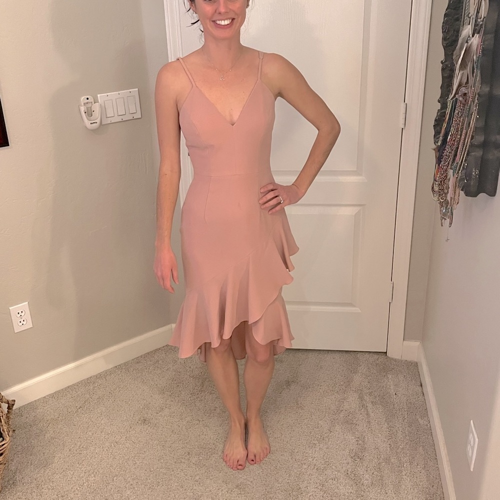 Spaghetti strap blush slight high low dress